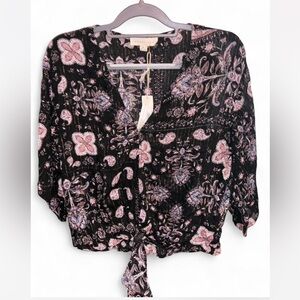 Nwt Lovestitch Black and Pink Floral Blouse